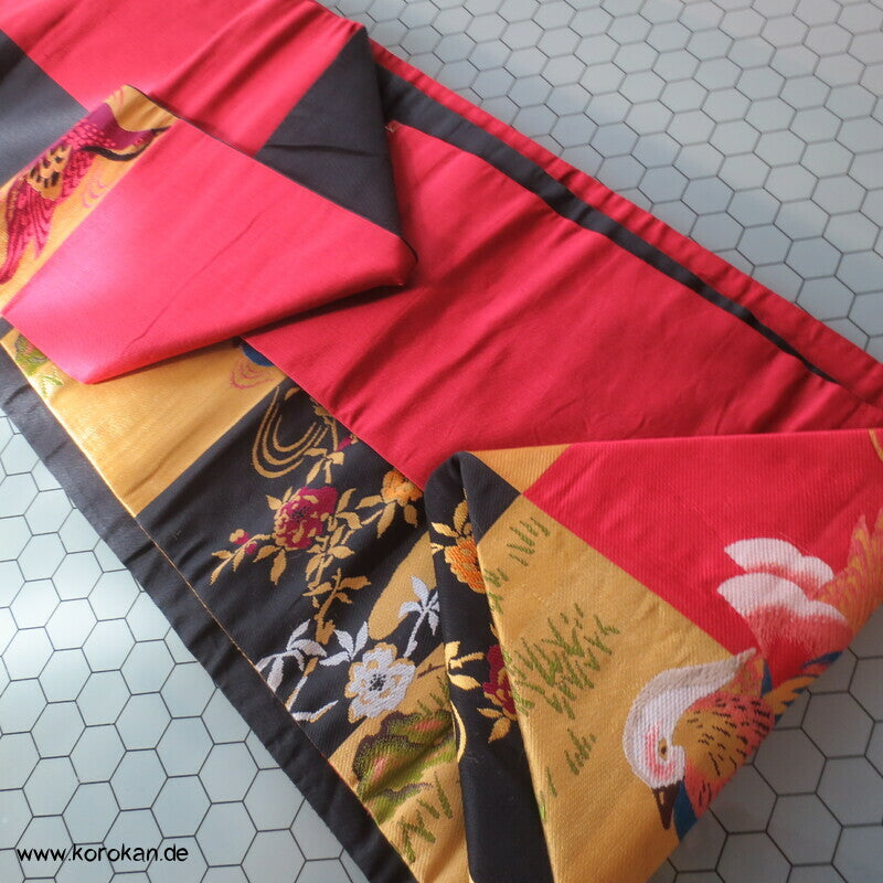 Mandarinenten auf Karo antiker Nagoya Obi