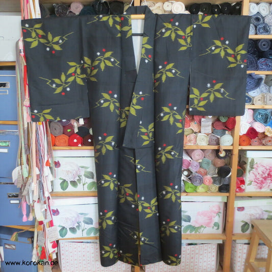 Japan Art Deco Zweige Meisen Seiden Kimono