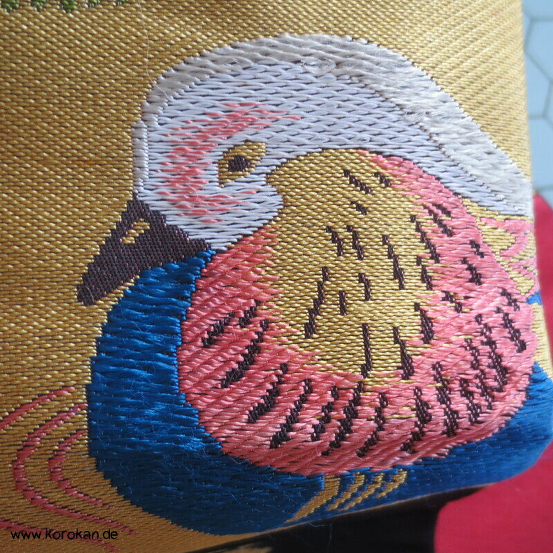 Mandarinenten auf Karo antiker Nagoya Obi