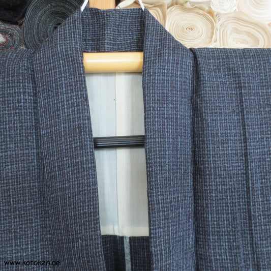 fein karierte Kasuri Tsumugi Seide Hitoe Kimono, wie neu