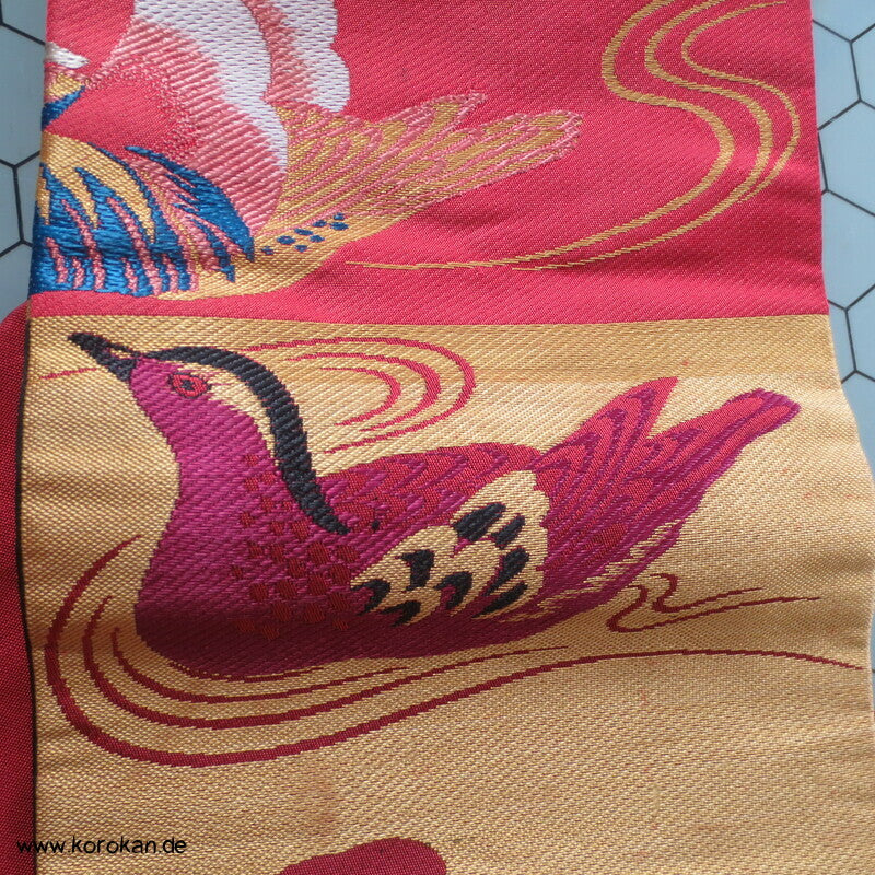 Mandarinenten auf Karo antiker Nagoya Obi