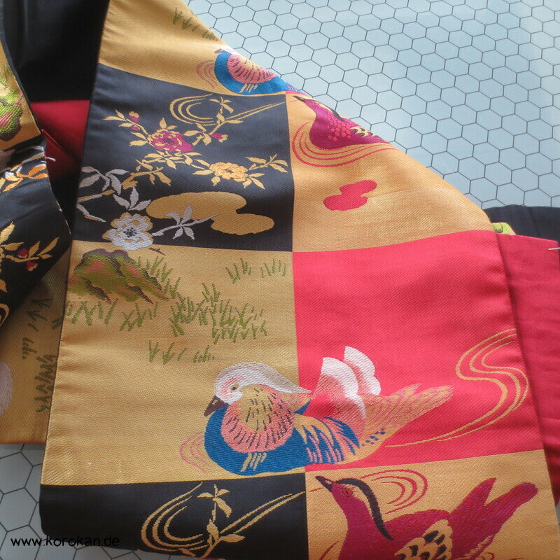 Mandarinenten auf Karo antiker Nagoya Obi