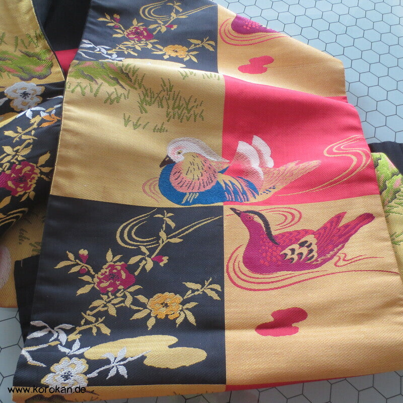 Mandarinenten auf Karo antiker Nagoya Obi