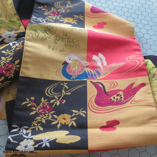 Mandarinenten auf Karo antiker Nagoya Obi