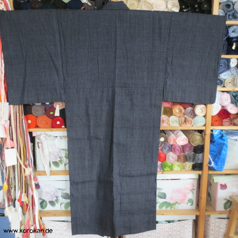 fein karierte Kasuri Tsumugi Seide Hitoe Kimono, wie neu