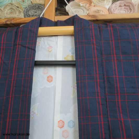 karierte Tsumugi Seiden Haori Kimono Jacke