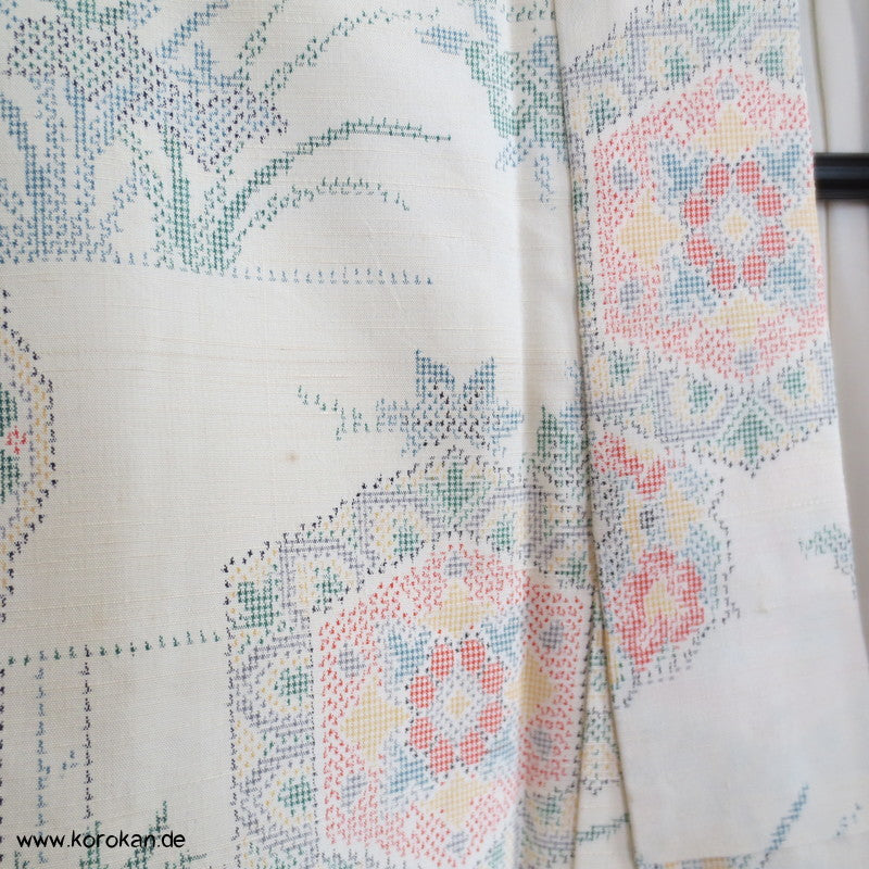 Iris, Spiegel, Bambus Kasuri Tsumugi Seiden Kimono