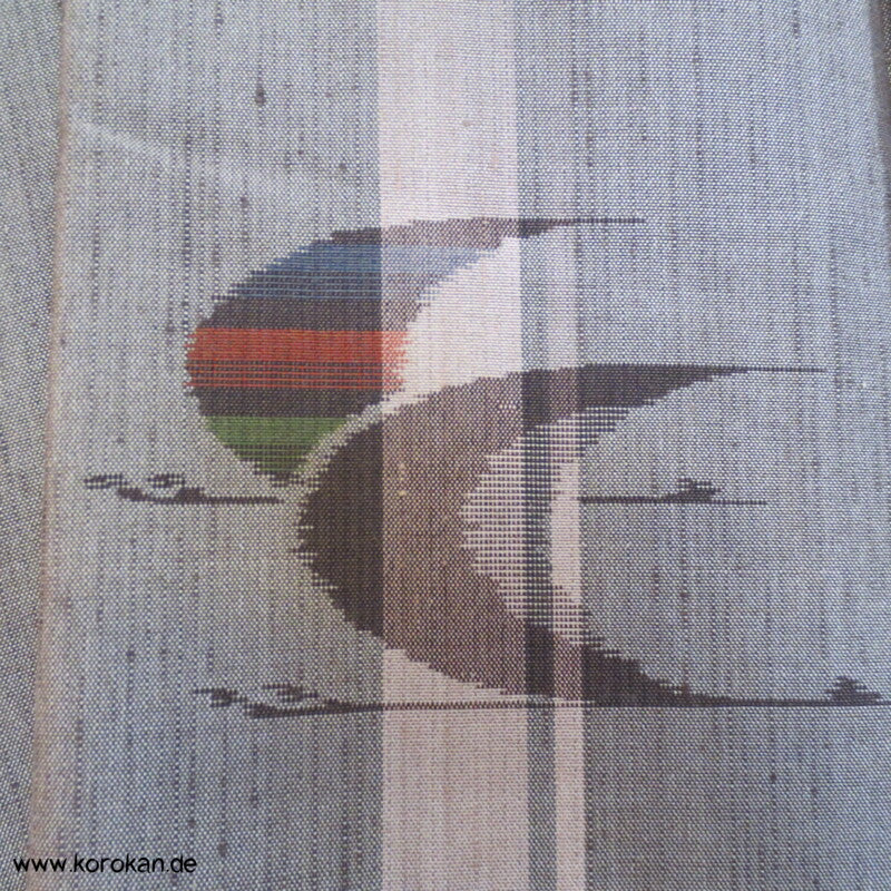 Kranich Kasuri grau - bunt Tsumugi Kimono