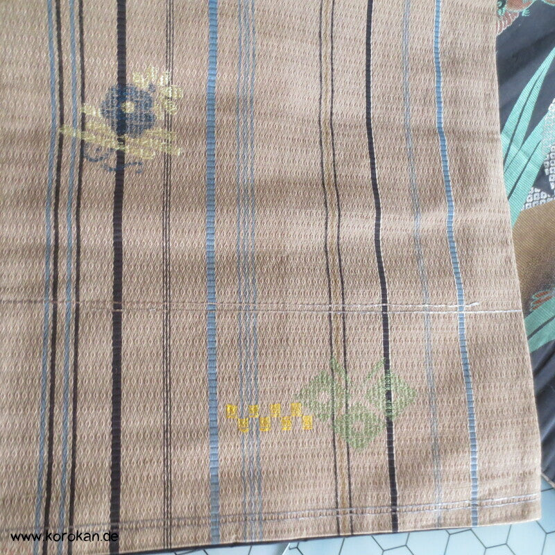 Spatzen im Bambus Fukuro Obi, reversibel, geometrisch, Stickereien