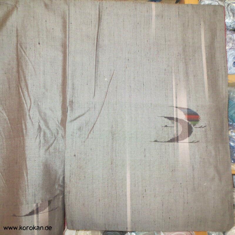 Kranich Kasuri grau - bunt Tsumugi Kimono