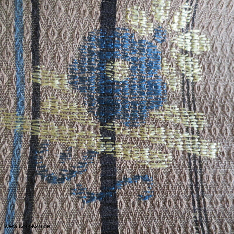 Spatzen im Bambus Fukuro Obi, reversibel, geometrisch, Stickereien