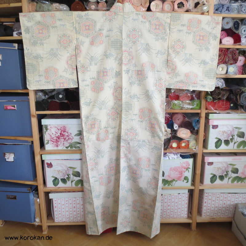Iris, Spiegel, Bambus Kasuri Tsumugi Seiden Kimono