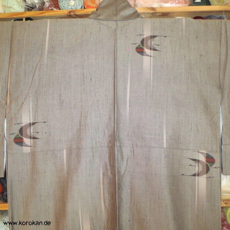Kranich Kasuri grau - bunt Tsumugi Kimono