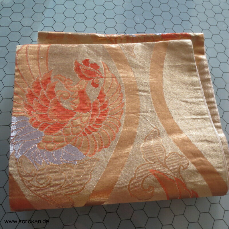 Phönixe in Tatewaku Seidenbrokat Fukuro Obi, rotgolden