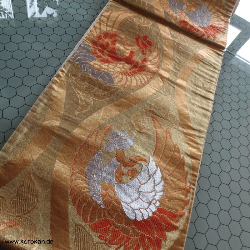 Phönixe in Tatewaku Seidenbrokat Fukuro Obi, rotgolden