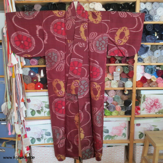 Japan Art Deco Spiegel und Flechtbänder Meisen Seiden Kimono