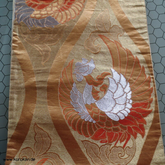Phönixe in Tatewaku Seidenbrokat Fukuro Obi, rotgolden