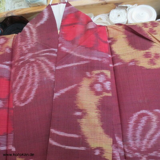 Japan Art Deco Spiegel und Flechtbänder Meisen Seiden Kimono