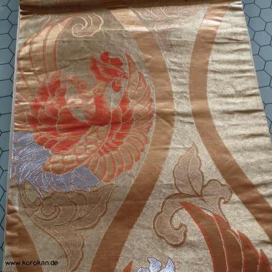 Phönixe in Tatewaku Seidenbrokat Fukuro Obi, rotgolden