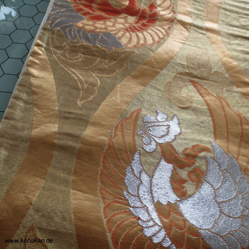 Phönixe in Tatewaku Seidenbrokat Fukuro Obi, rotgolden