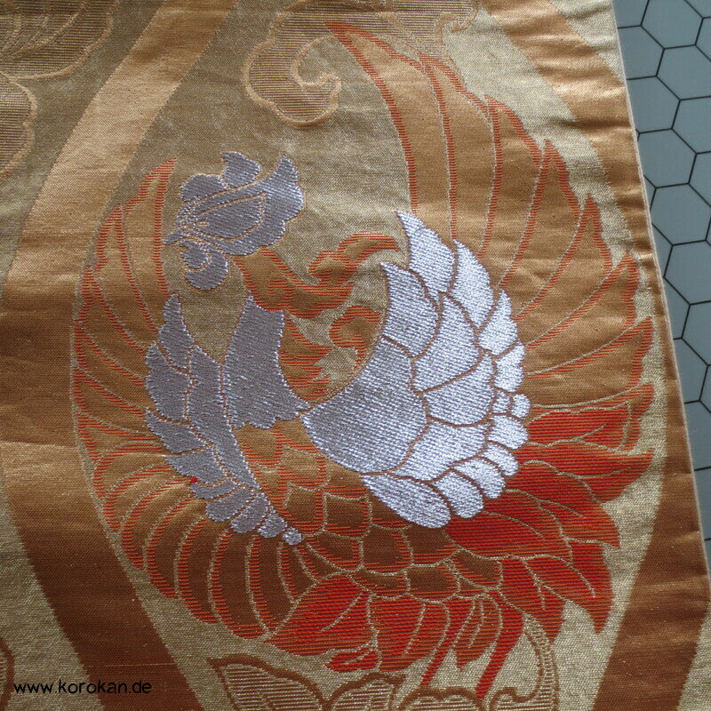 Phönixe in Tatewaku Seidenbrokat Fukuro Obi, rotgolden