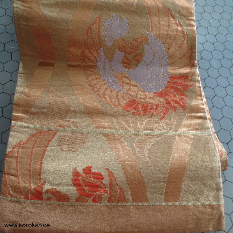 Phönixe in Tatewaku Seidenbrokat Fukuro Obi, rotgolden