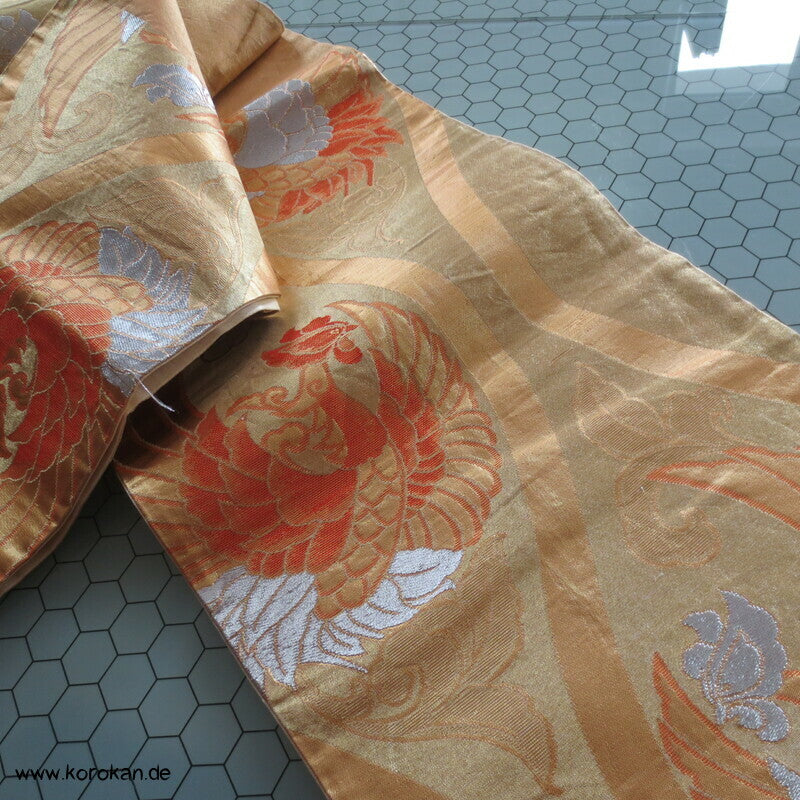 Phönixe in Tatewaku Seidenbrokat Fukuro Obi, rotgolden