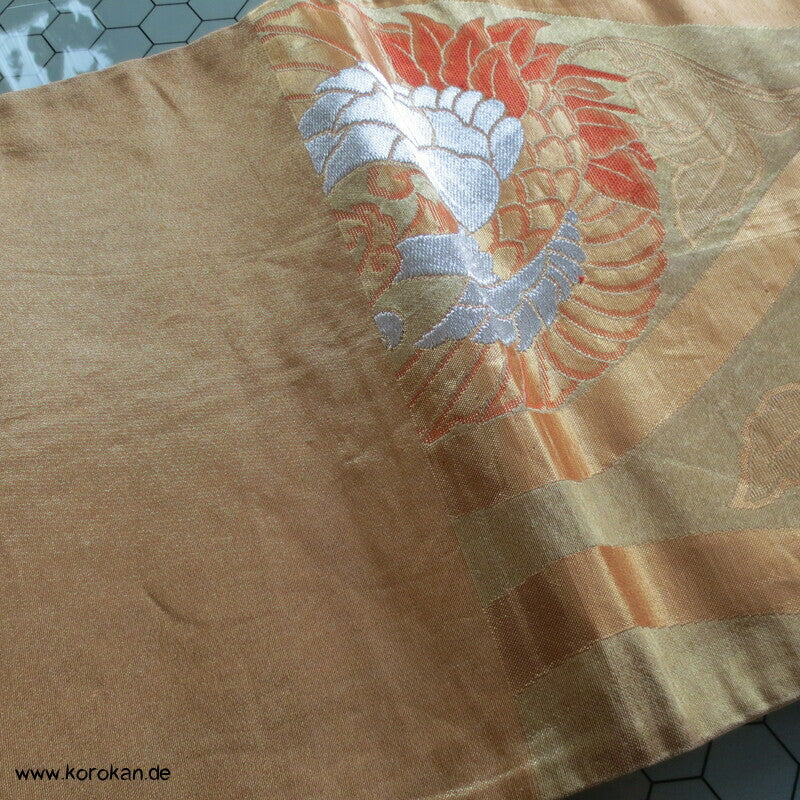 Phönixe in Tatewaku Seidenbrokat Fukuro Obi, rotgolden