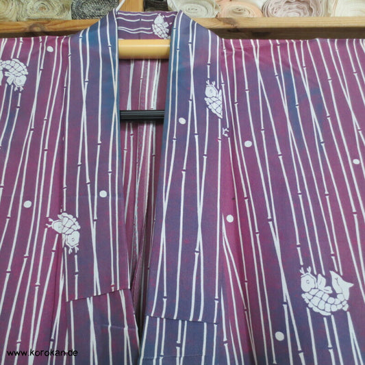 Koi zwischen Bambus auf Bokashi Farbverlauf Hitoe ungefütterter Kimono