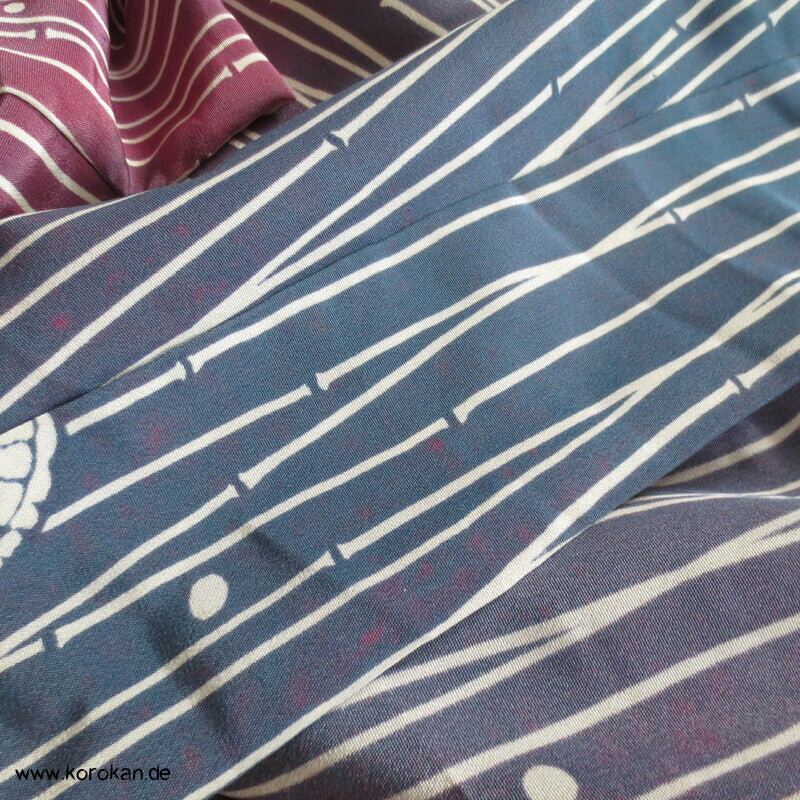 Koi zwischen Bambus auf Bokashi Farbverlauf Hitoe ungefütterter Kimono