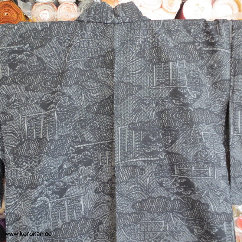 Kasuri Tsumugi Gartenmotive Hitoe - ungefütterter - Kimono