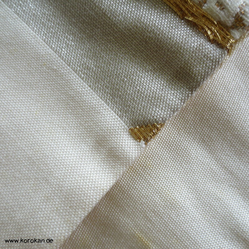 Bambusgeflecht Seiden Brokat Fukuro Obi, goldener Kimonogürtel