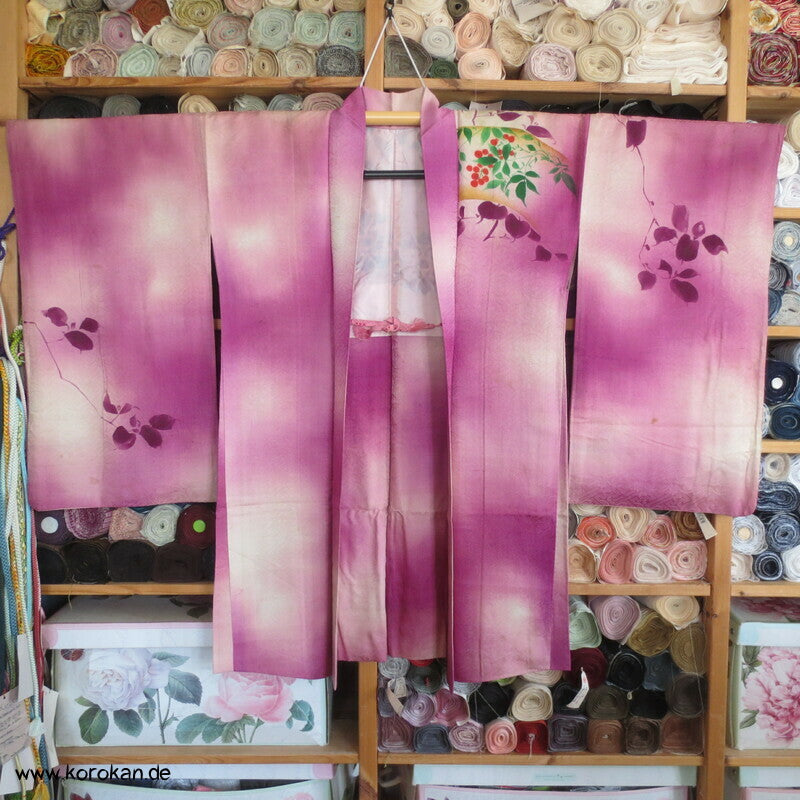 Haori Kimono Jacke Seidendamast rosa Wolken, antik
