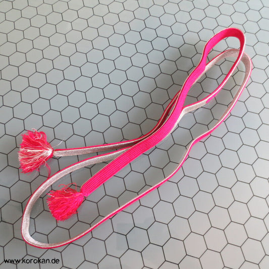 pink - silber, bestickter Obijime, Seide / Lurex