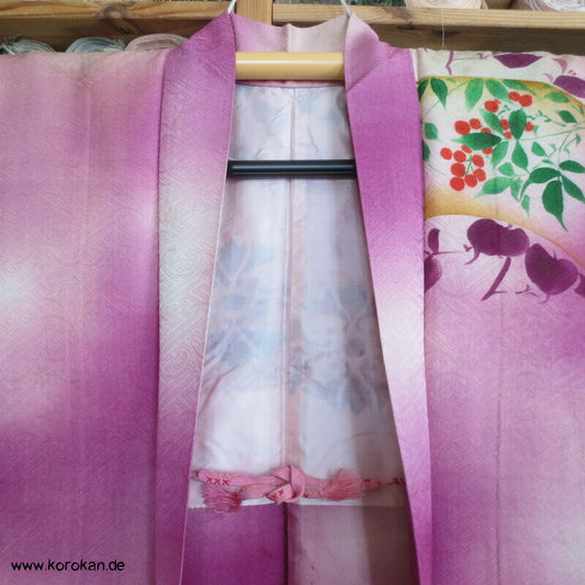 Haori Kimono Jacke Seidendamast rosa Wolken, antik