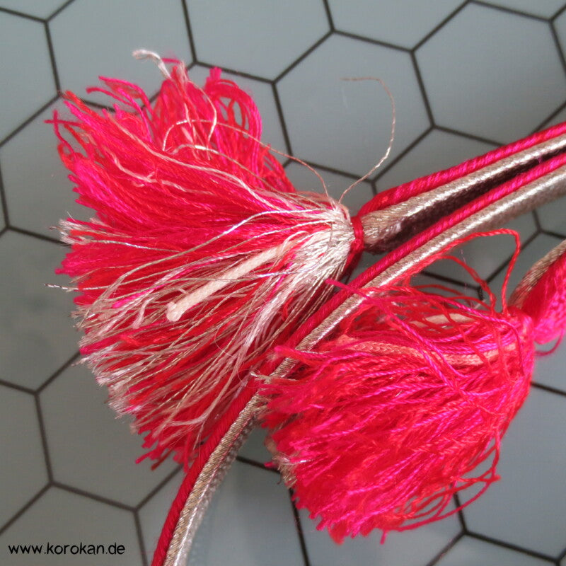 pink - silber, bestickter Obijime, Seide / Lurex