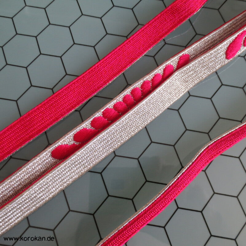 pink - silber, bestickter Obijime, Seide / Lurex