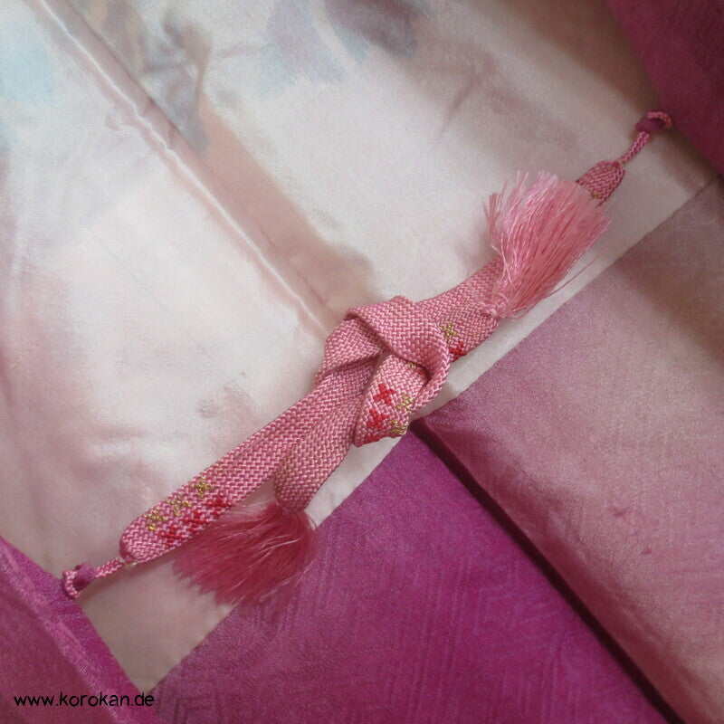 Haori Kimono Jacke Seidendamast rosa Wolken, antik