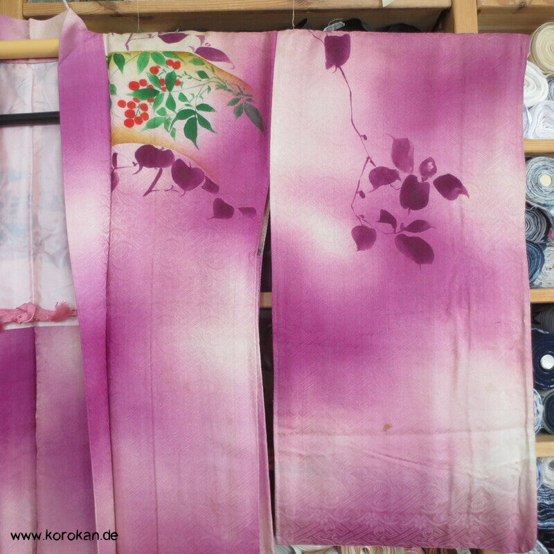 Haori Kimono Jacke Seidendamast rosa Wolken, antik