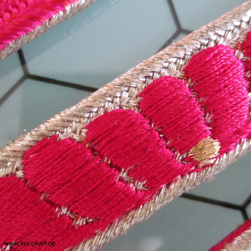 pink - silber, bestickter Obijime, Seide / Lurex