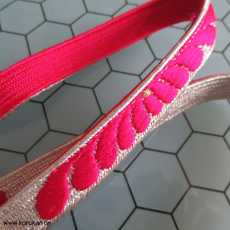 pink - silber, bestickter Obijime, Seide / Lurex