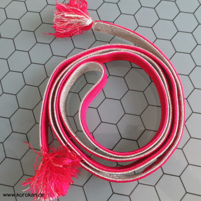 pink - silber, bestickter Obijime, Seide / Lurex