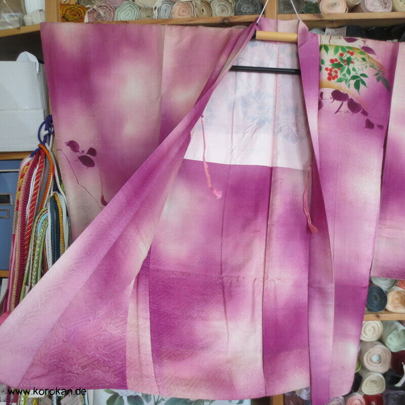 Haori Kimono Jacke Seidendamast rosa Wolken, antik