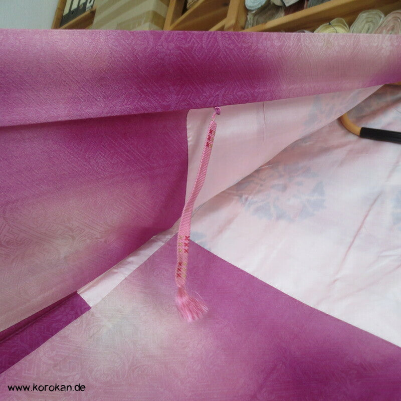 Haori Kimono Jacke Seidendamast rosa Wolken, antik