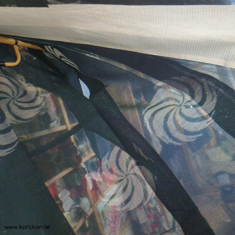 Spiralen auf dunkelpetrolgrün Hitoe Sha Seide japanischer Kimono