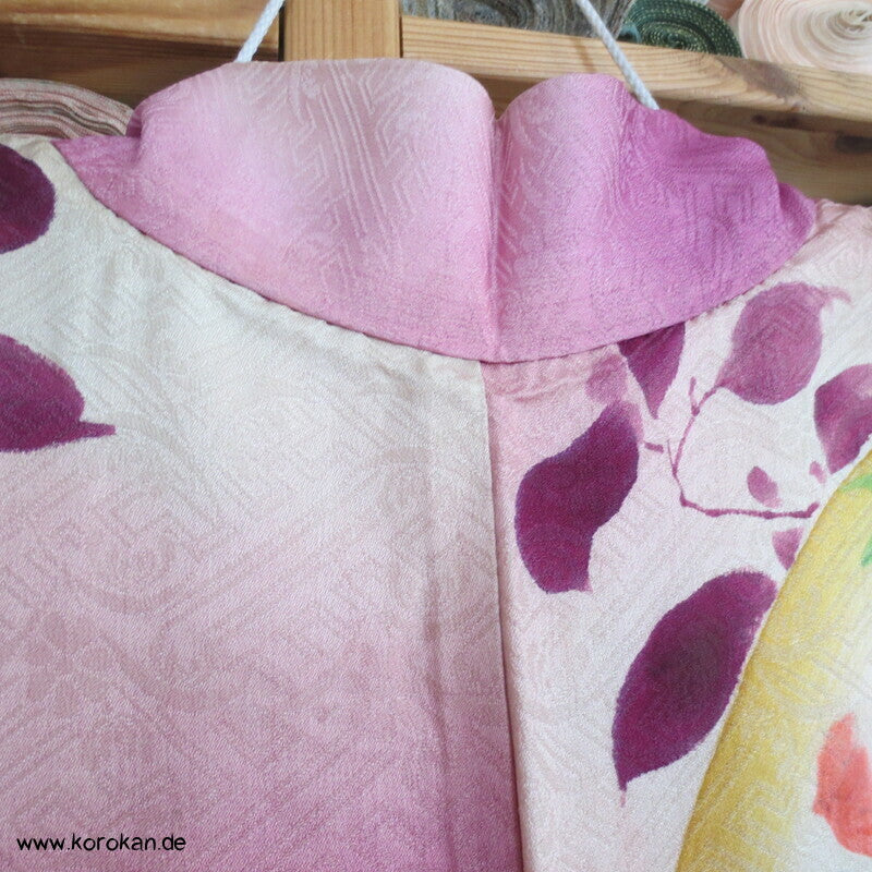 Haori Kimono Jacke Seidendamast rosa Wolken, antik