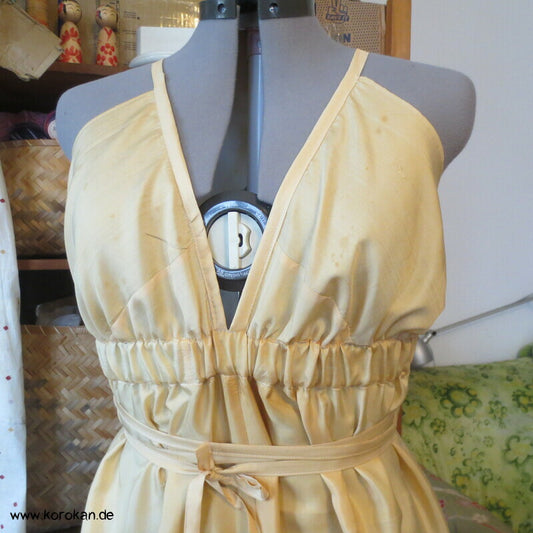 Upcycling Hemdhose aus Kimono Futterseide, natur, Gr. XL, Unikat