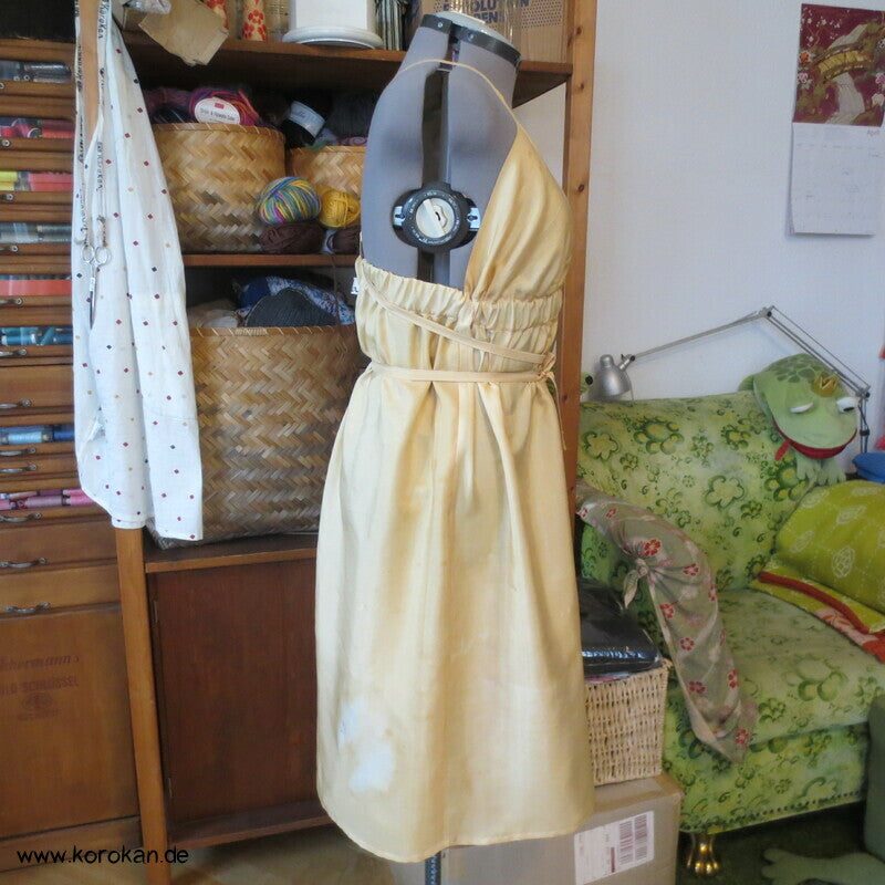 Upcycling Hemdhose aus Kimono Futterseide, natur, Gr. XL, Unikat