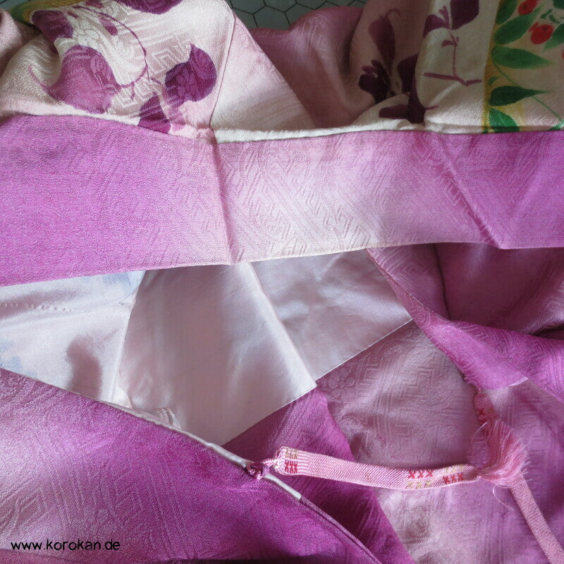 Haori Kimono Jacke Seidendamast rosa Wolken, antik