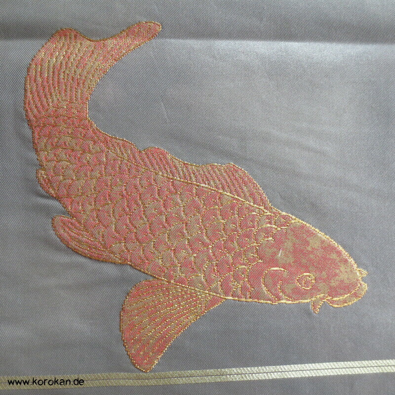Koi Karpfen in gold, silber, kupfer Fukuro Obi Seidenbrokat Kimonogürtel